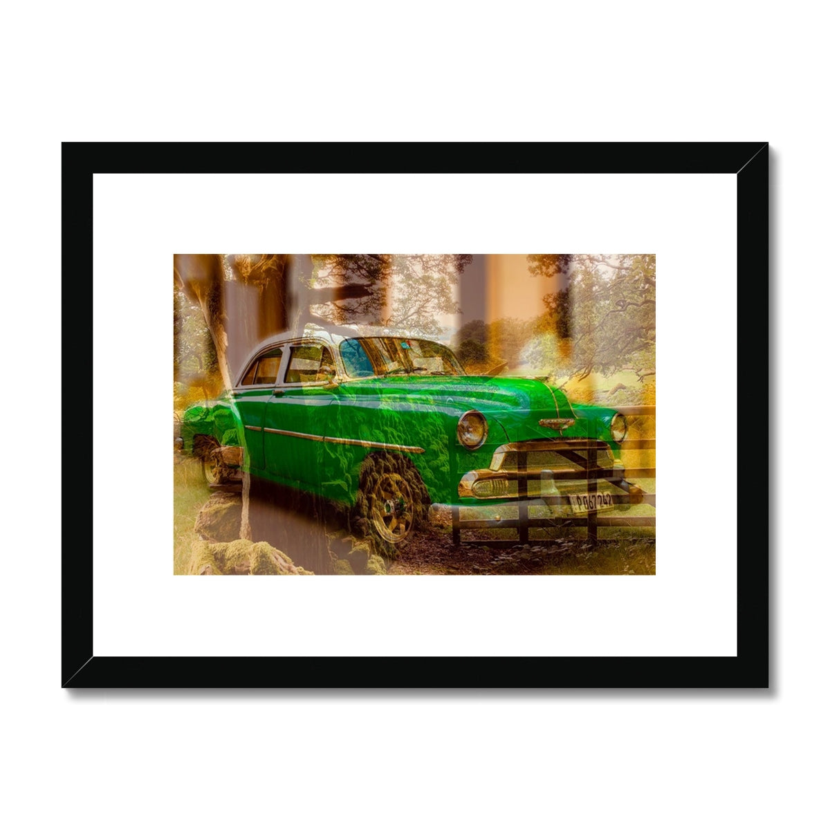 Green Car La Havana - Framed