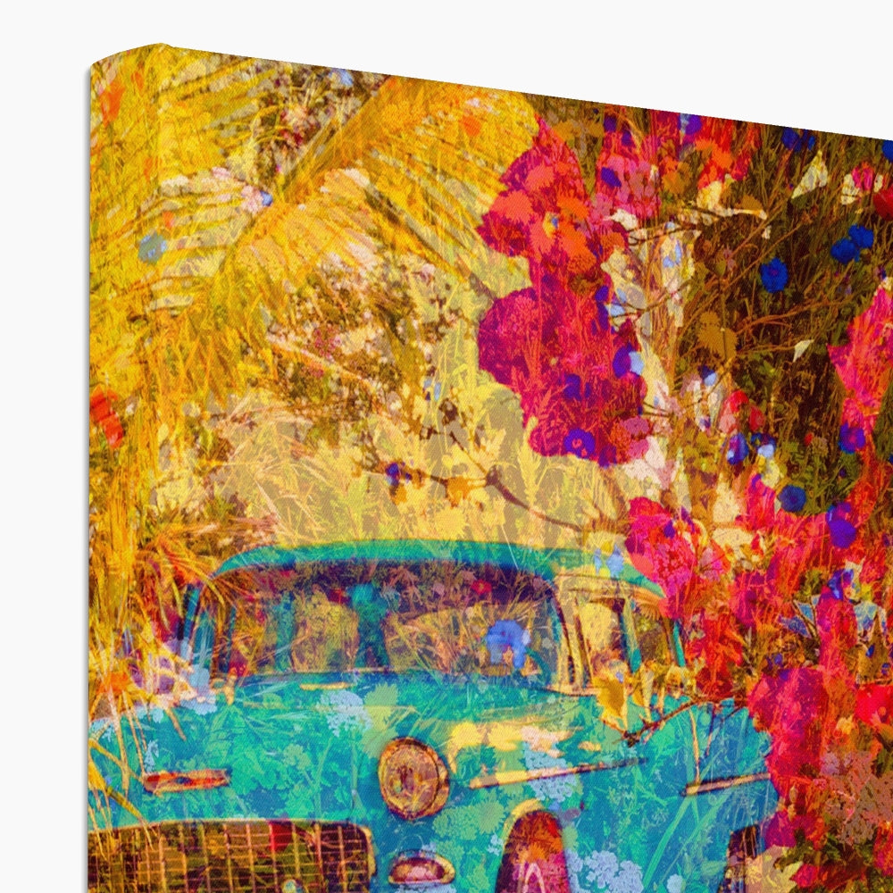 Turquoise car La Havana - Canvas