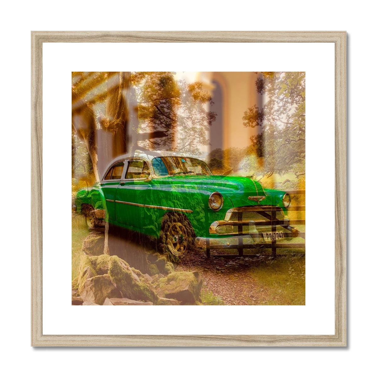 Green Car La Havana - Framed