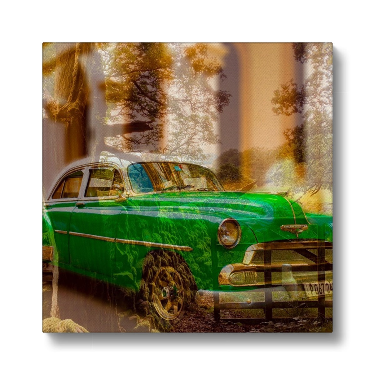 Green Car La Havana - Canvas