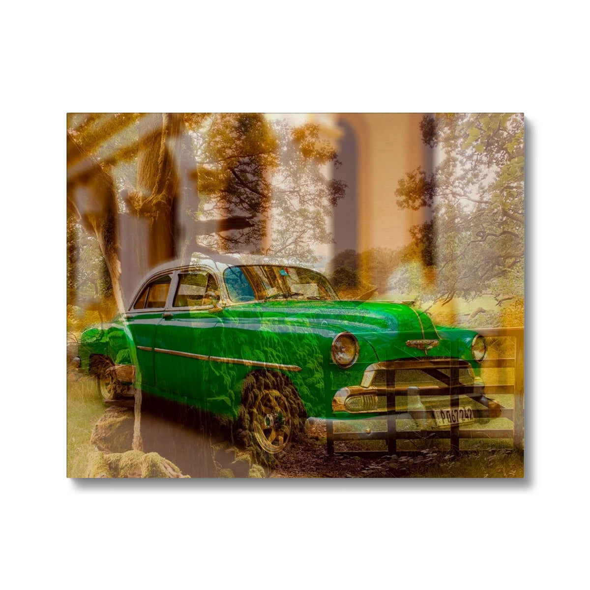 Green Car La Havana - Canvas