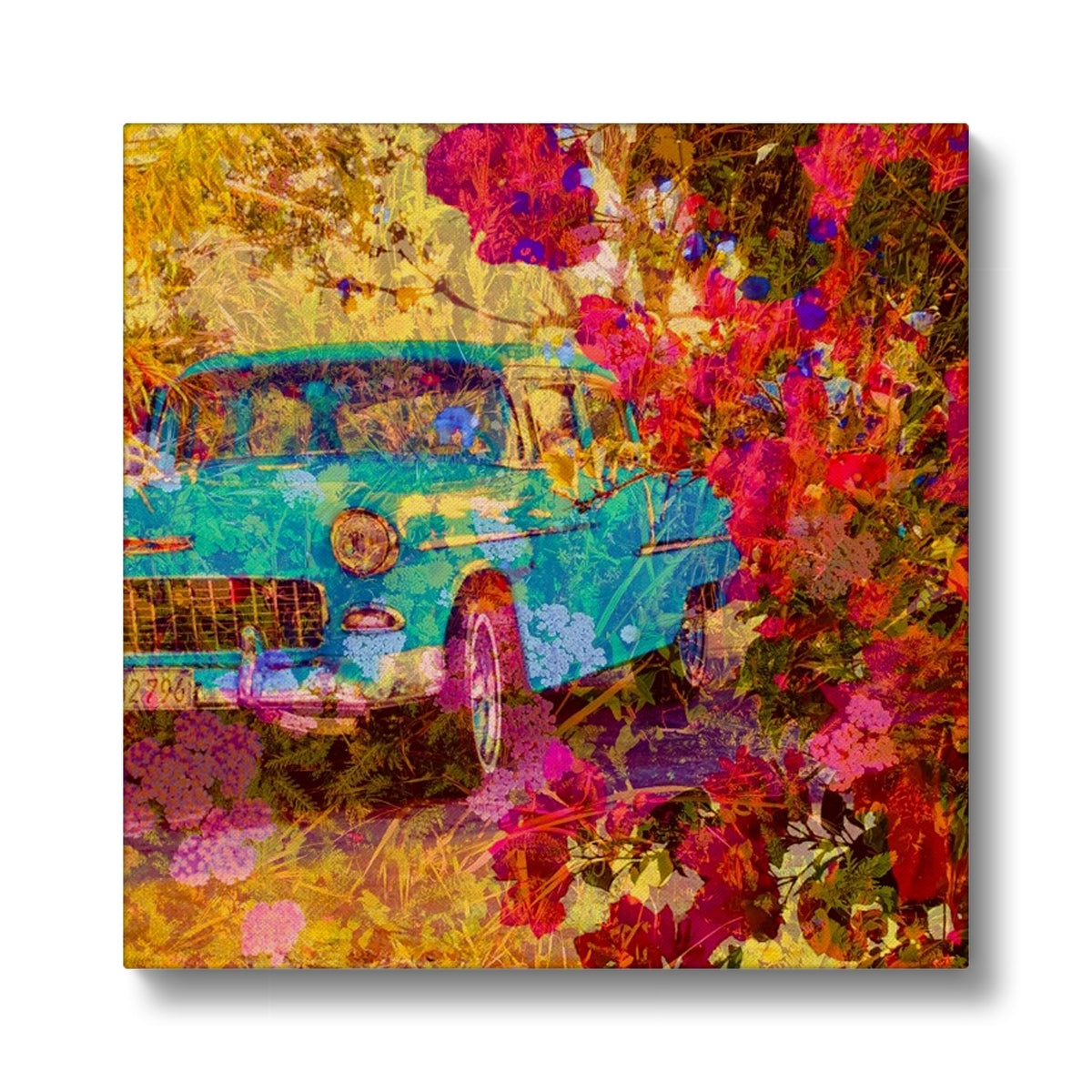 Turquoise car La Havana - Canvas