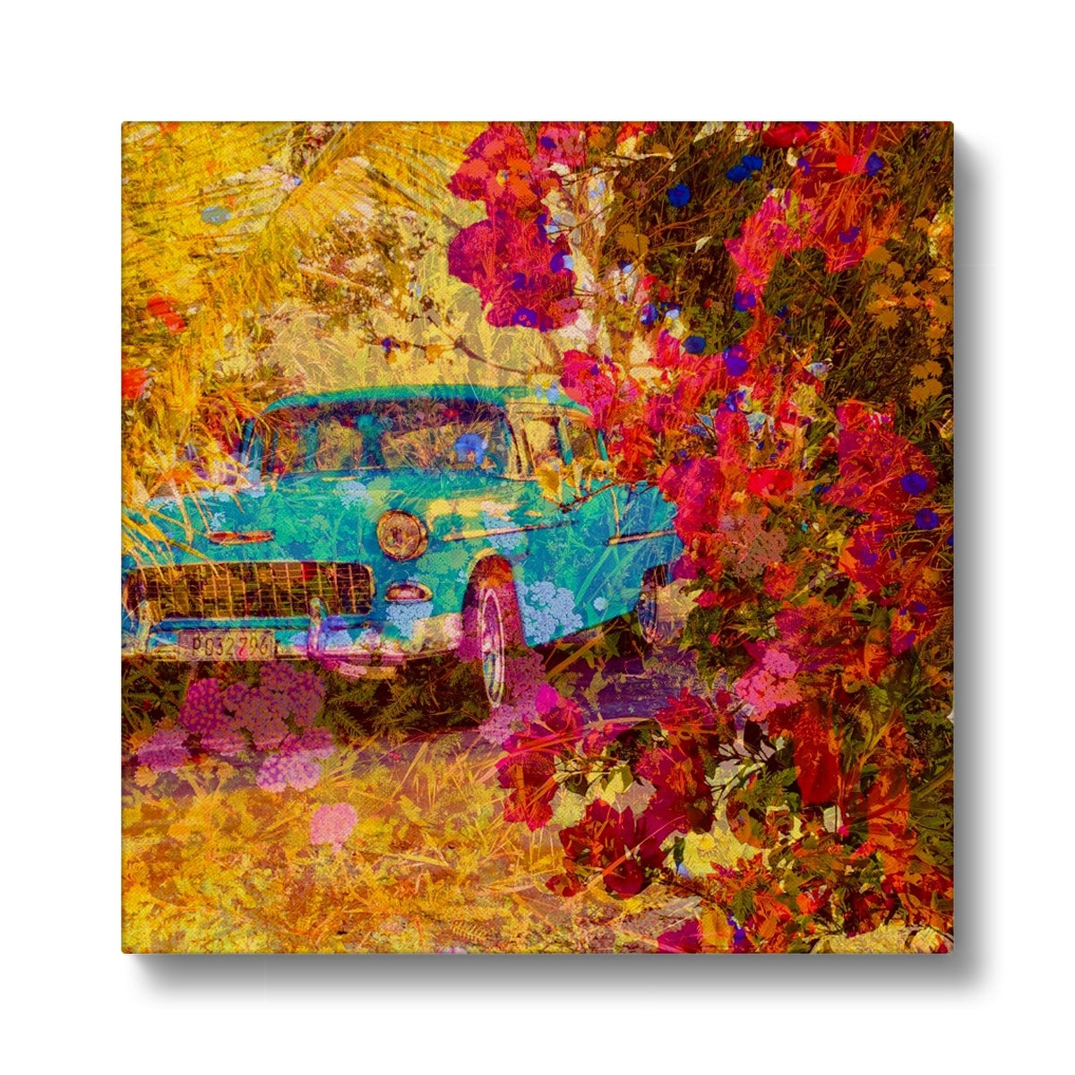 Turquoise car La Havana - Canvas