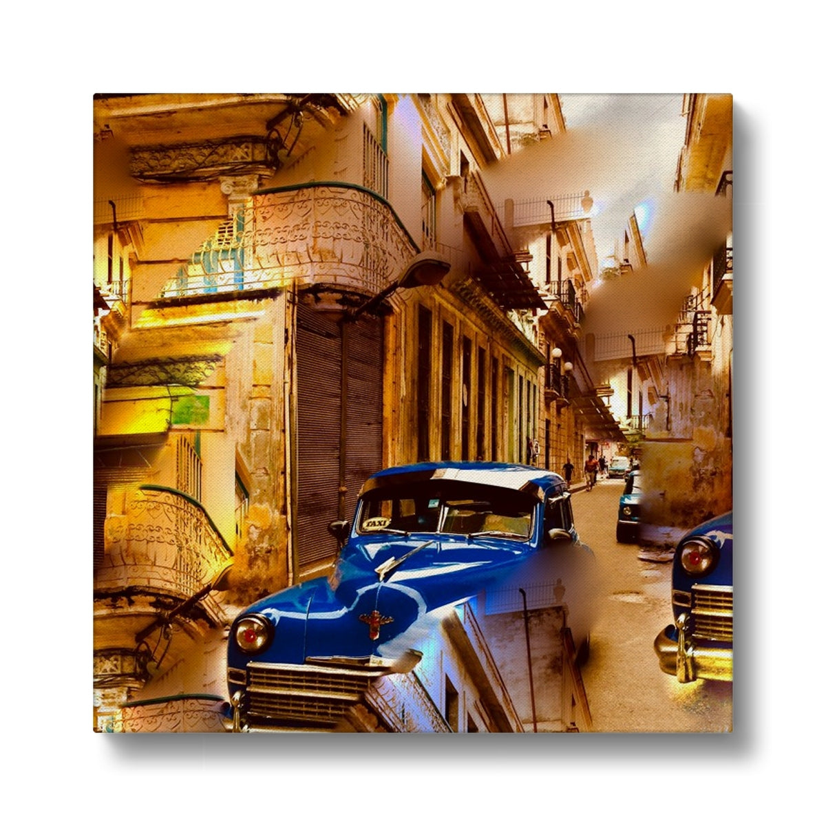 Disappearing blue car La Havana - Canvas