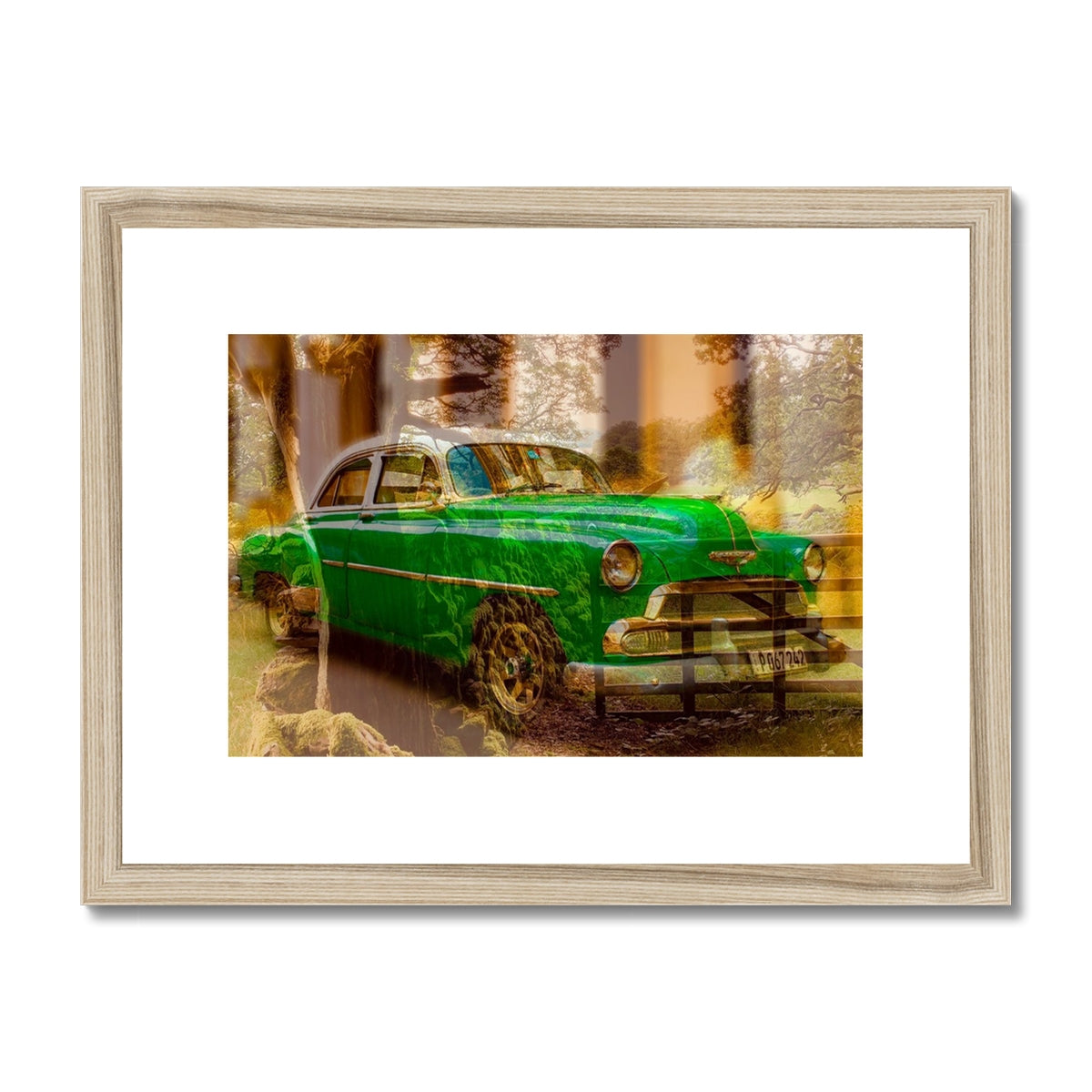 Green Car La Havana - Framed