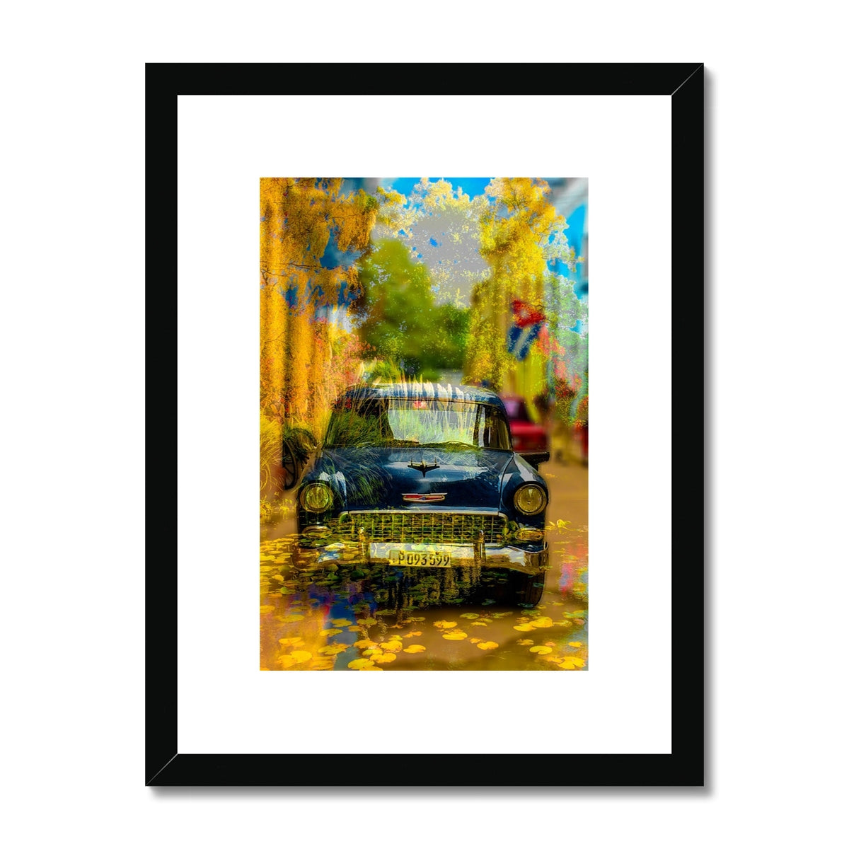 Blue Car La Havana - Framed