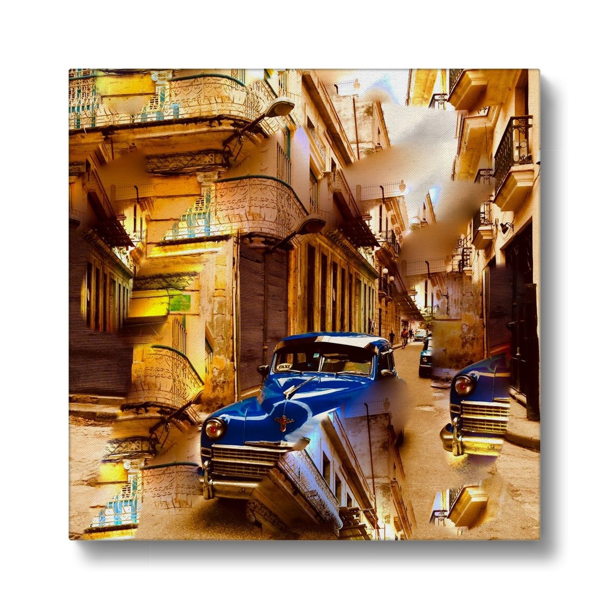 Disappearing blue car La Havana - Canvas