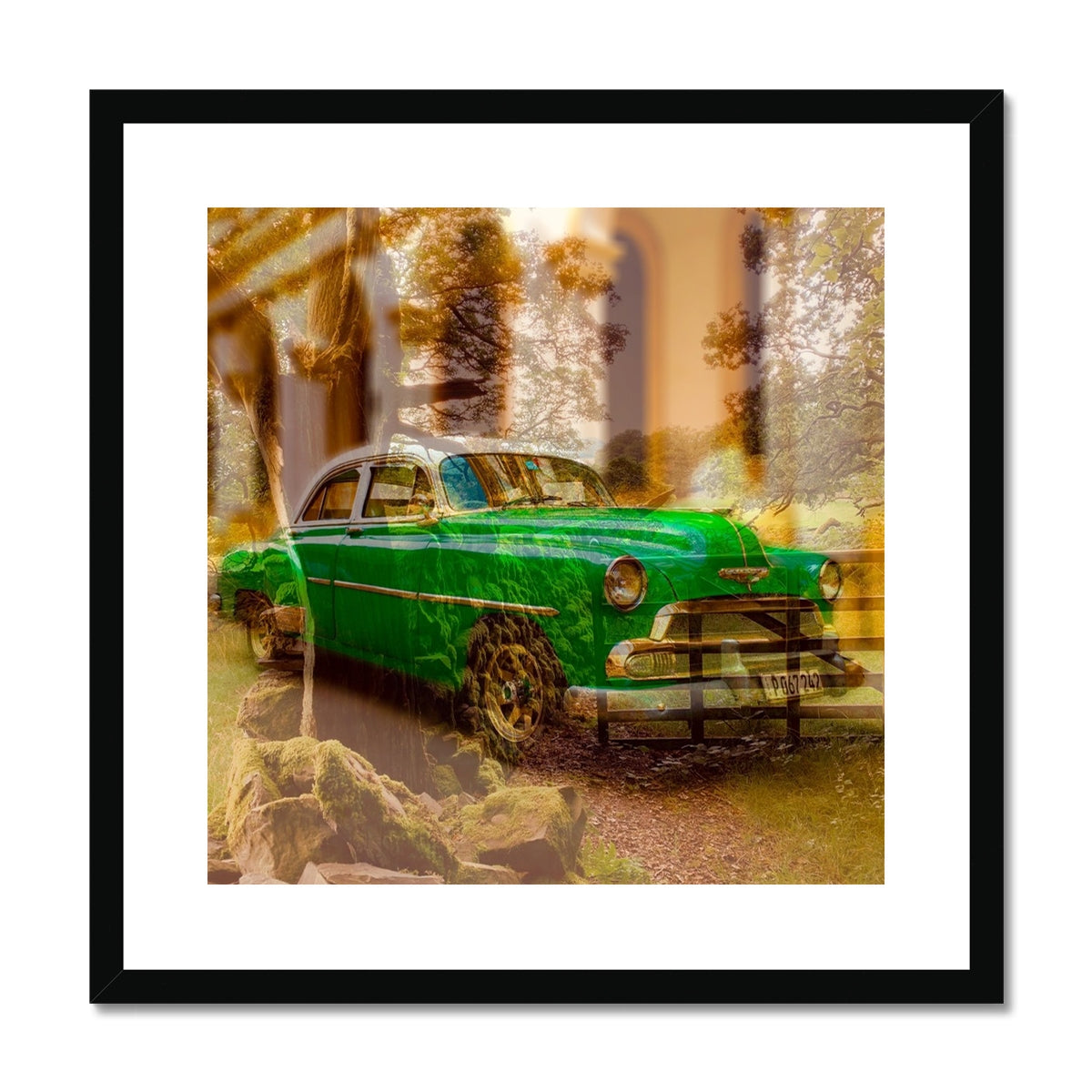 Green Car La Havana - Framed