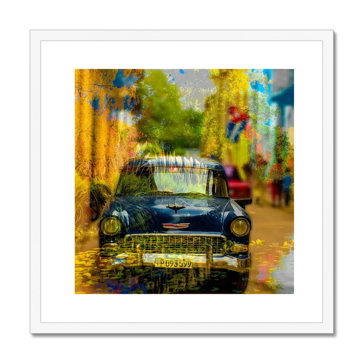 Blue Car La Havana - Framed