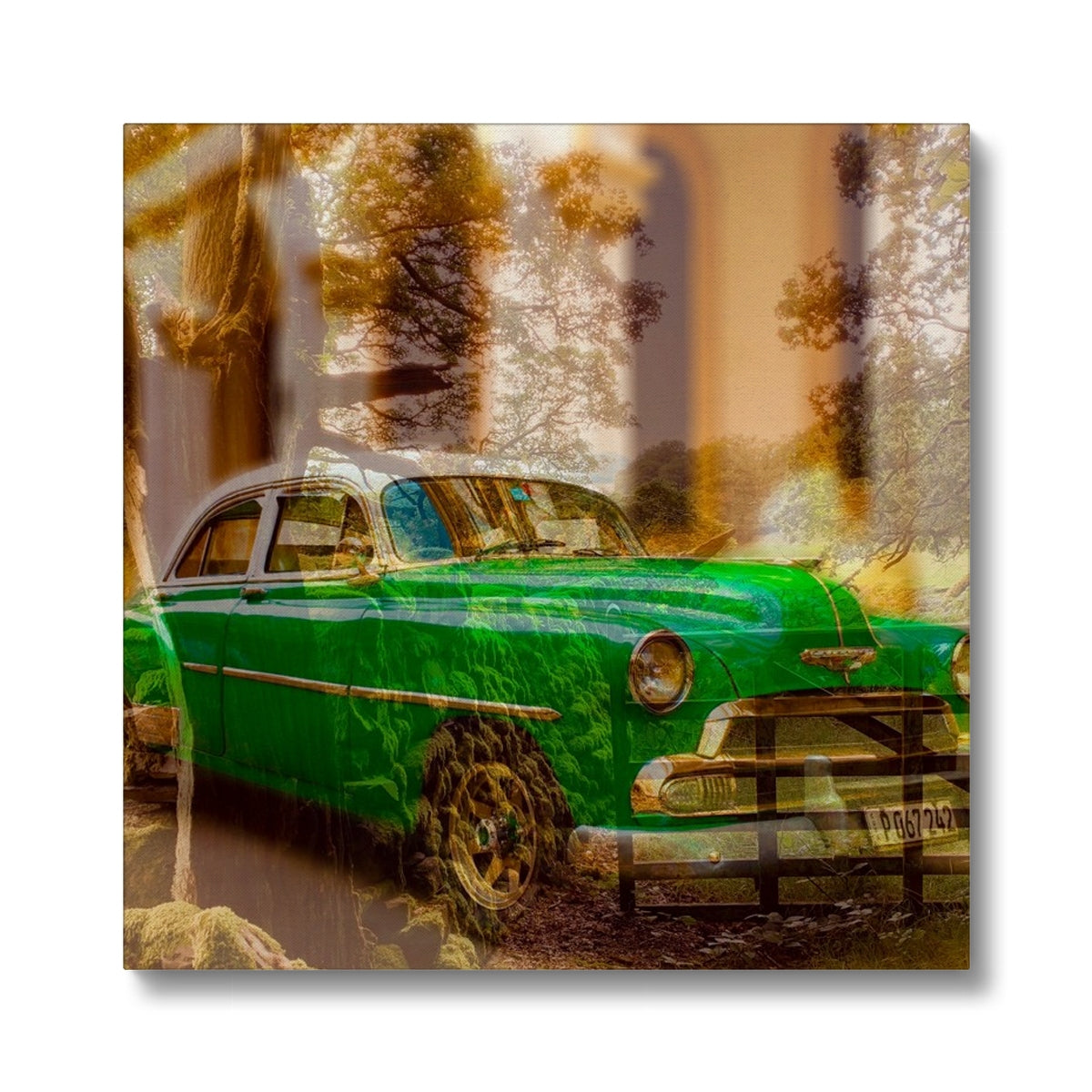 Green Car La Havana - Canvas