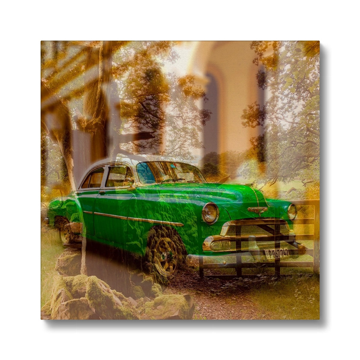 Green Car La Havana - Canvas