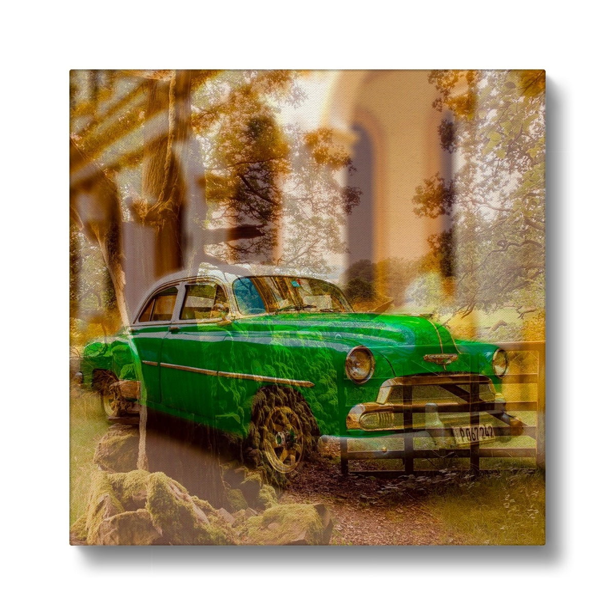 Green Car La Havana - Canvas