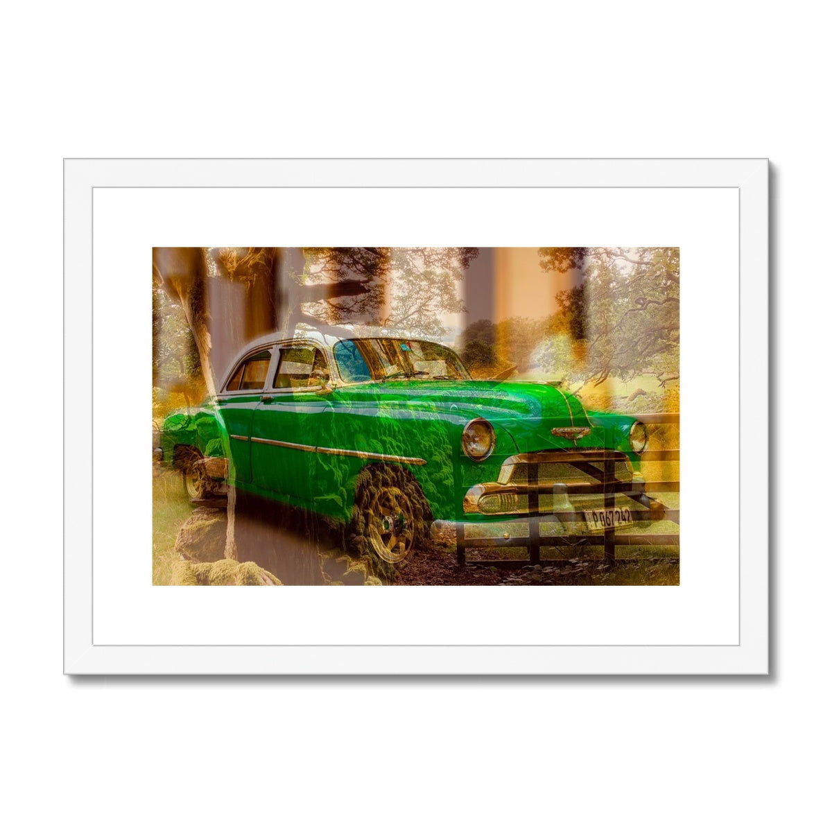 Green Car La Havana - Framed